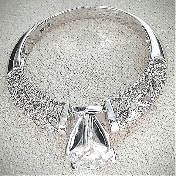 Vintage Style Sterling Silver Filigree Bridal Ring Set CZ Milgrain Details 925 - Picture 12 of 12